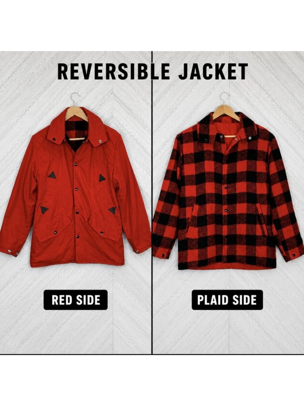 Vintage Goldon Goose Hunting Jacket Reversible Red Buffalo Plaid Mens Medium